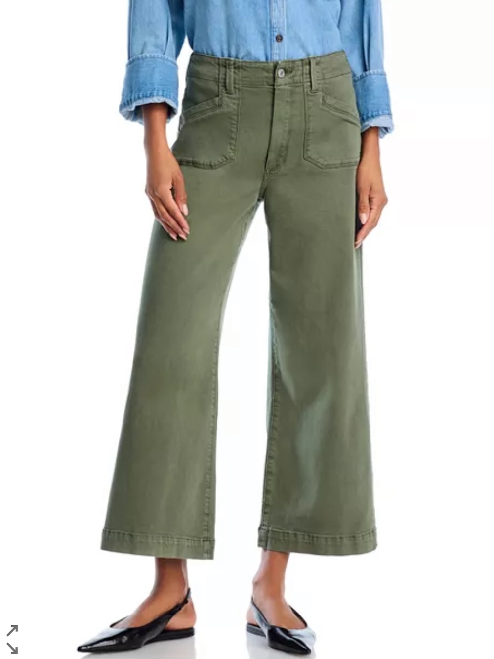 PAIGE Anessa High Rise Wide Leg Ankle Jeans in Vintage Ivy Green Size 27
